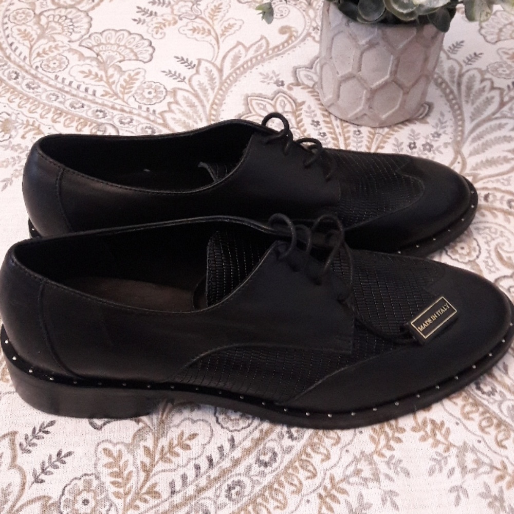 Black Barbara Barbieri Studded Leather Oxfords
